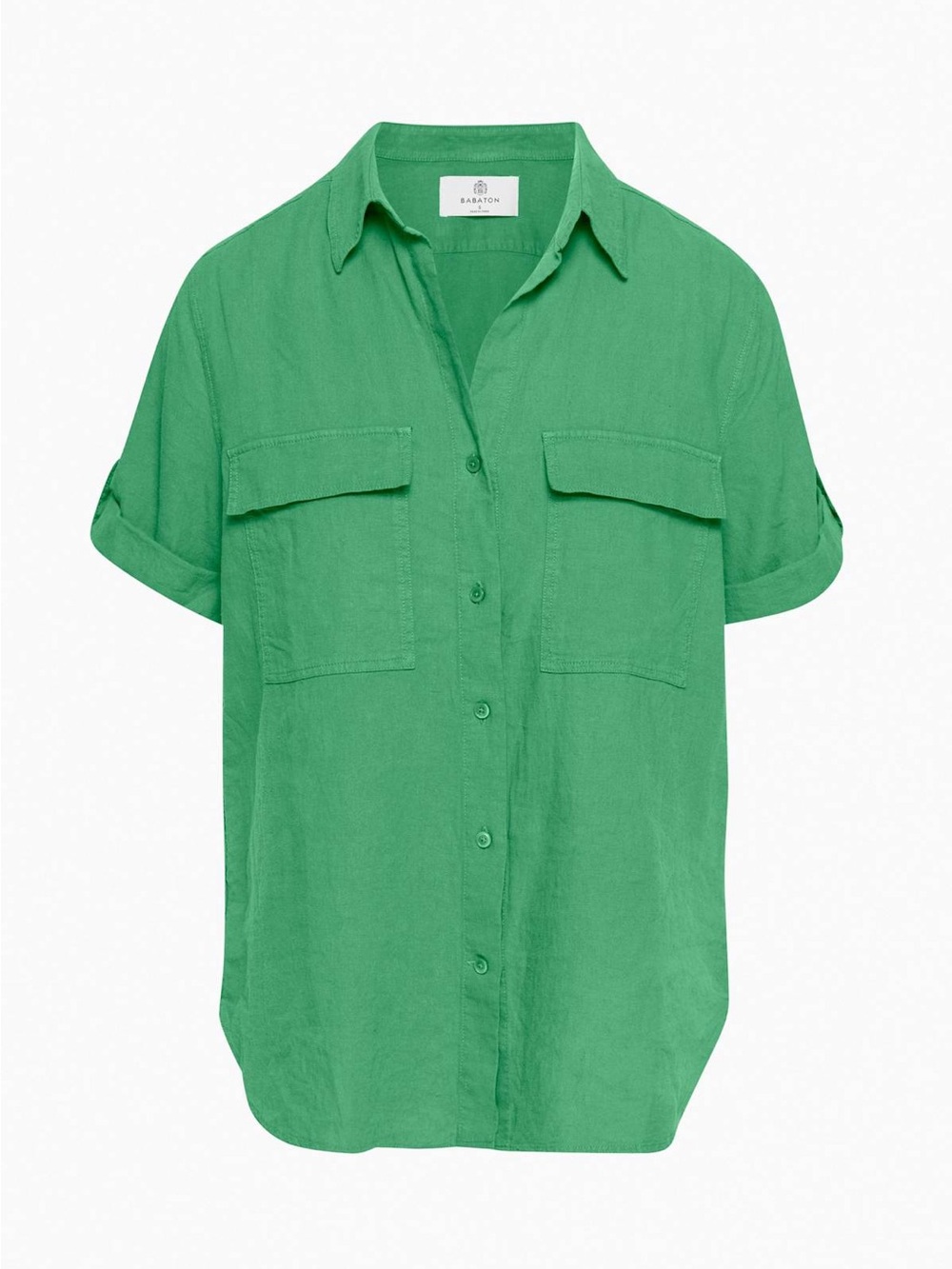 Babaton utility linen Kelly Green Short Sleeve Button-Down Shirt